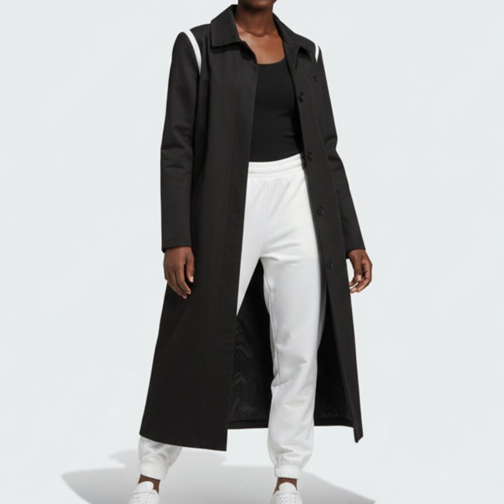 NEW adidas Women Collared Full Length Coat Black Button